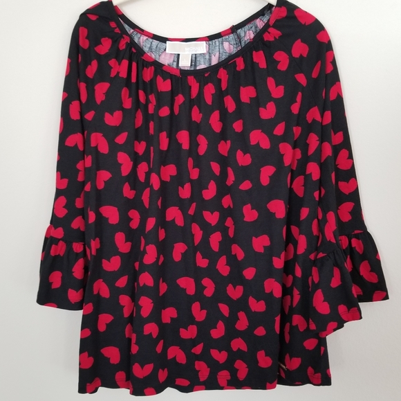 MICHAEL KORS HEARTS BLACK TOP W/SCARLET RED HEARTS - Picture 2 of 8